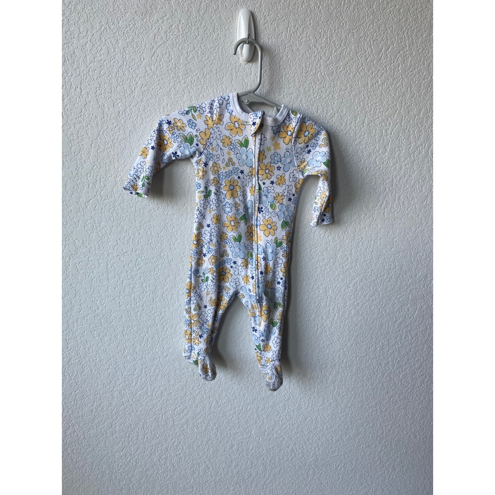 Nine West Baby Floral Print COTTAGECORE Footed Sleeper Size 6-9M White Yellow